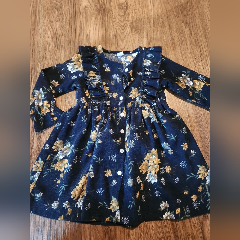 SHEIN Navy and Yellow Floral Kids Dress